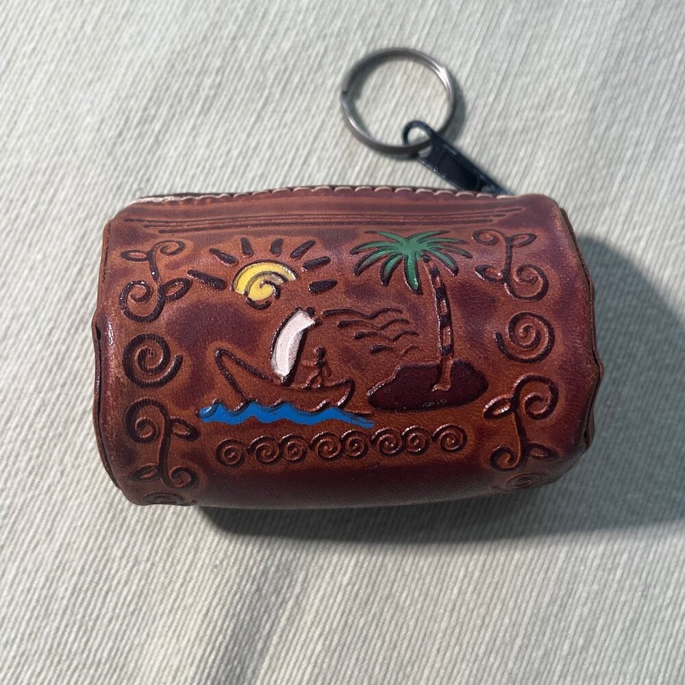 Domenican Republic Vintage Rare Souvenir Handmade Leather Coin Purse Bag
